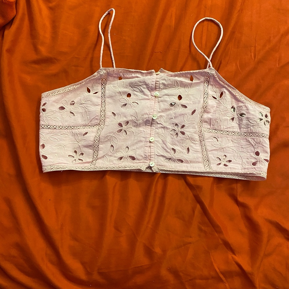 Pink pattern button up crop top from zara